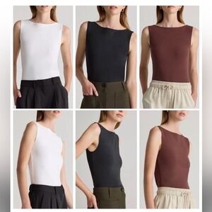 Lot of 3 Quince Stretch Cotton Jersey Boat Neck Tanks XS, White, Black, & Brown